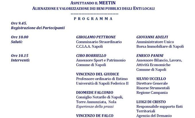 Dismissione e Valorizzazione degli immobili degli enti locali, seminario della Borsa Immobiliare di Napoli