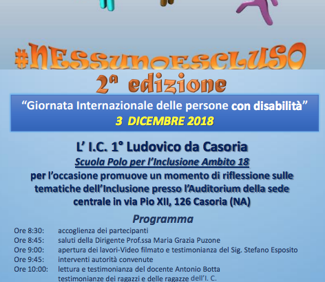 #NESSUNO ESCLUSO, IL 3 DICEMBRE LA MANIFESTAZIONE PER LA «GIORNATA INTERNAZIONALE DELLE PERSONE CON DISABILITA’»