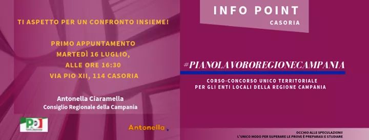Info point Casoria: piano lavoro Regione Campania