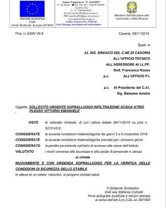 Sollecito per nuova infiltrazione.