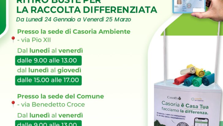 Casoria Ambiente distribuisce i kit buste per la raccolta differenziata
