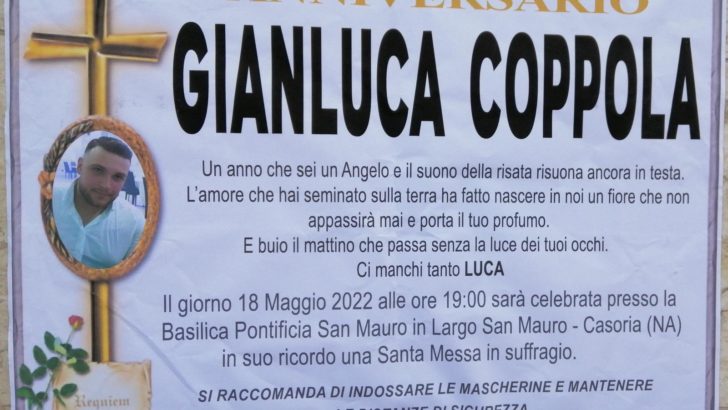 Mercoledì 18 maggio la messa in ricordo di Gianluca Coppola