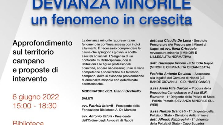 “Criminalità e devianza minorile”, lunedì convegno nella biblioteca di Castel Capuano