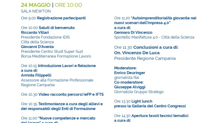 Formazione Professionale: a Napoli il primo evento pubblico su IeFP e IFTS nell’ambito della Borsa Mediterranea Formazione e Lavoro (BMFL) 2023