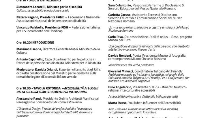 Disabilità, tavola rotonda interministeriale a Roma. Tulipano Art Friendly presenta progetti di fruizione e inclusione