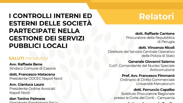 “I controlli interni ed esterni delle società partecipate nella gestione dei servizi pubblici locali”, dibattito a Casoria il 4 luglio