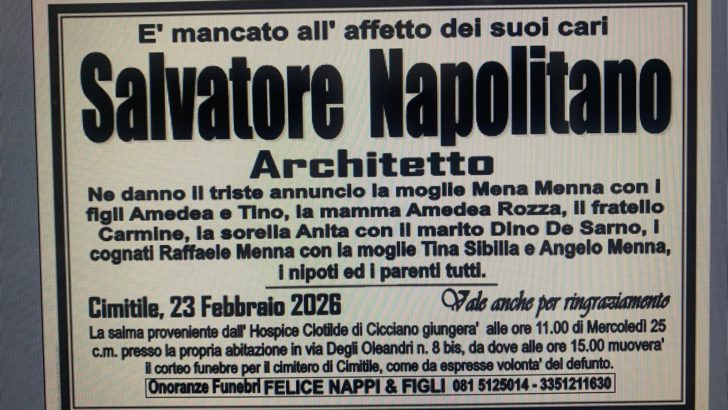 Bruttissima notizia per la città di Casoria: si è spento l’architetto Salvatore Napolitano